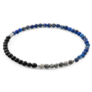 Blue Sodalite, Black Onyx and Grey Jasper Joshua Silver and Stone SKINNY Bracelet