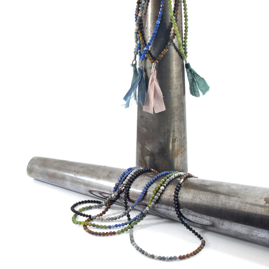 Blue Sodalite, Black Onyx and Grey Jasper Isaac Silver and Stone SKINNY Necklace x Wrap Bracelet
