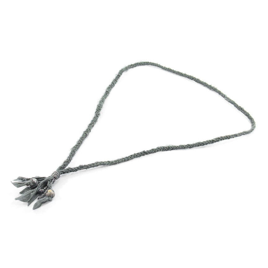 Grey Jasper Marcus Silver, Stone and Braided Cotton Voile SKINNY Necklace x Wrap Bracelet