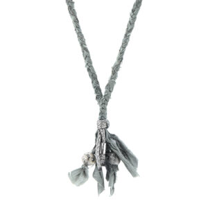 Grey Jasper Marcus Silver, Stone and Braided Cotton Voile SKINNY Necklace x Wrap Bracelet