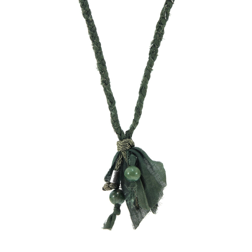 Green Jade Marcus Silver, Stone and Braided Cotton Voile SKINNY Necklace x Wrap Bracelet