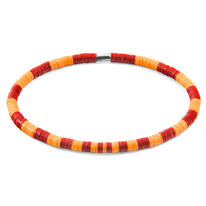 Red - Orange Noah Silver and Vinyl Disc SKINNY Bracelet