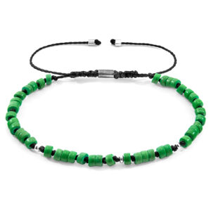 Green Turquoise Percy Silver and Stone SKINNY Macrame Bracelet