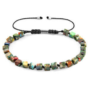 Multicoloured Imperial Jasper Ralph Silver and Stone SKINNY Macrame Bracelet