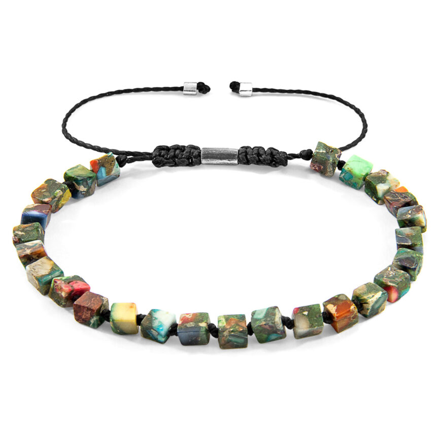 Multicoloured Imperial Jasper Ralph Silver and Stone SKINNY Macrame Bracelet