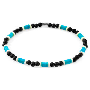 Blue Turquoise, White Agate and Black Ebony Wood Samuel Silver and Stone SKINNY Bracelet