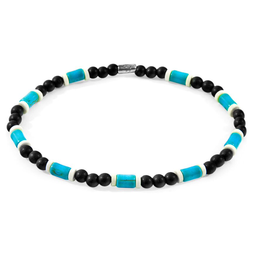 Blue Turquoise, White Agate and Black Ebony Wood Samuel Silver and Stone SKINNY Bracelet