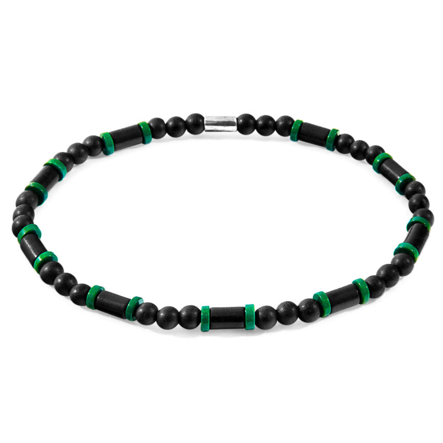 Black Turquoise, Green Agate and Black Ebony Wood Samuel Silver and Stone SKINNY Bracelet