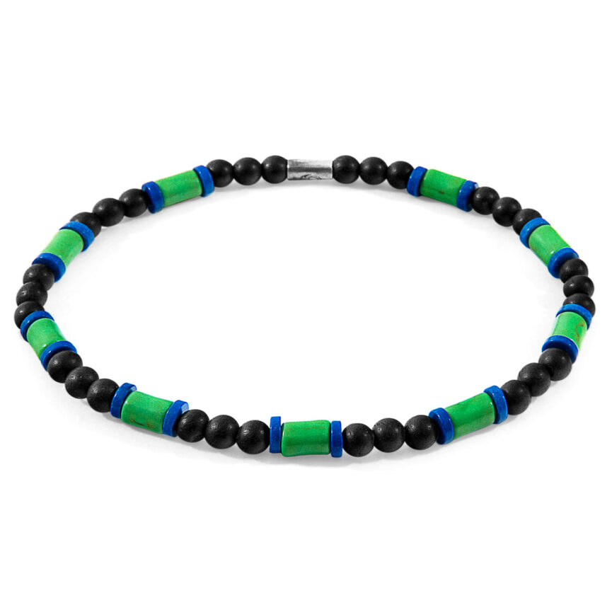 Green Turquoise, Blue Agate and Black Ebony Wood Samuel Silver and Stone SKINNY Bracelet