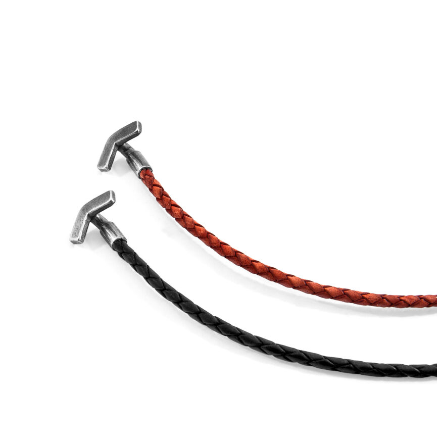Taupe Grey William Silver and Braided Leather SKINNY Bracelet