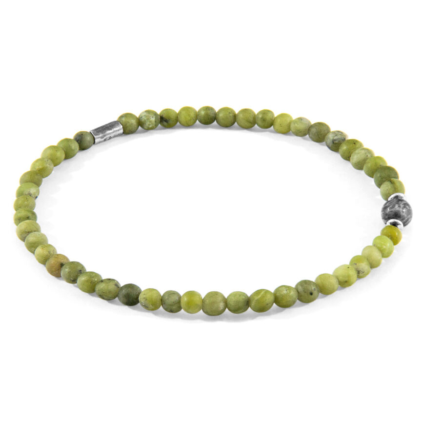 Green Jade and Grey Jasper Walter Silver and Stone SKINNY Bracelet
