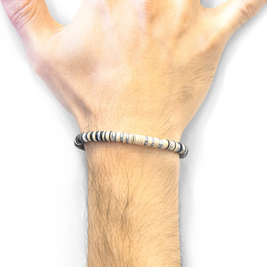 Off-White Kariba Silver and Vinyl Disc Macrame Bracelet