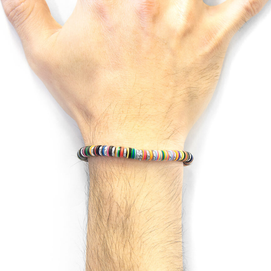 Multicoloured Kariba Silver and Vinyl Disc Macrame Bracelet