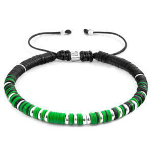 Green Kariba Silver and Vinyl Disc Macrame Bracelet