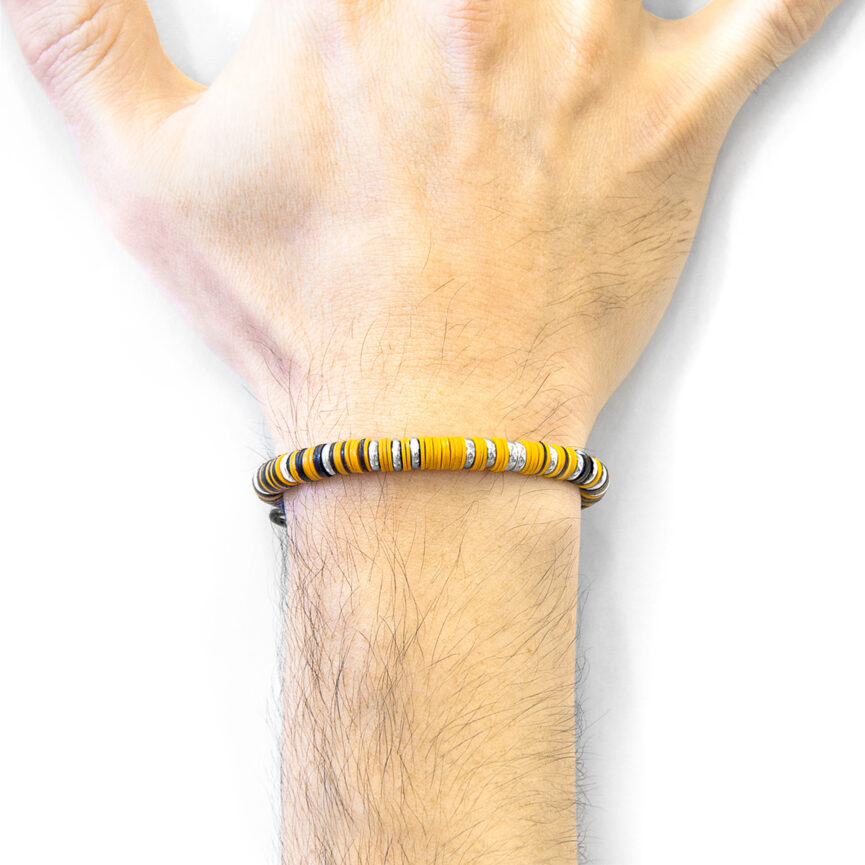 Orange Kariba Silver and Vinyl Disc Macrame Bracelet