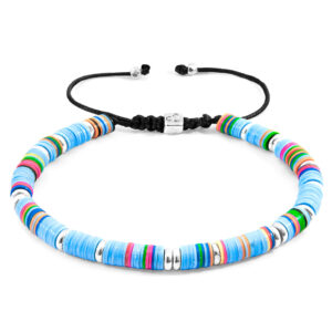 Turquoise Blue Kivu Silver and Vinyl Disc Macrame Bracelet