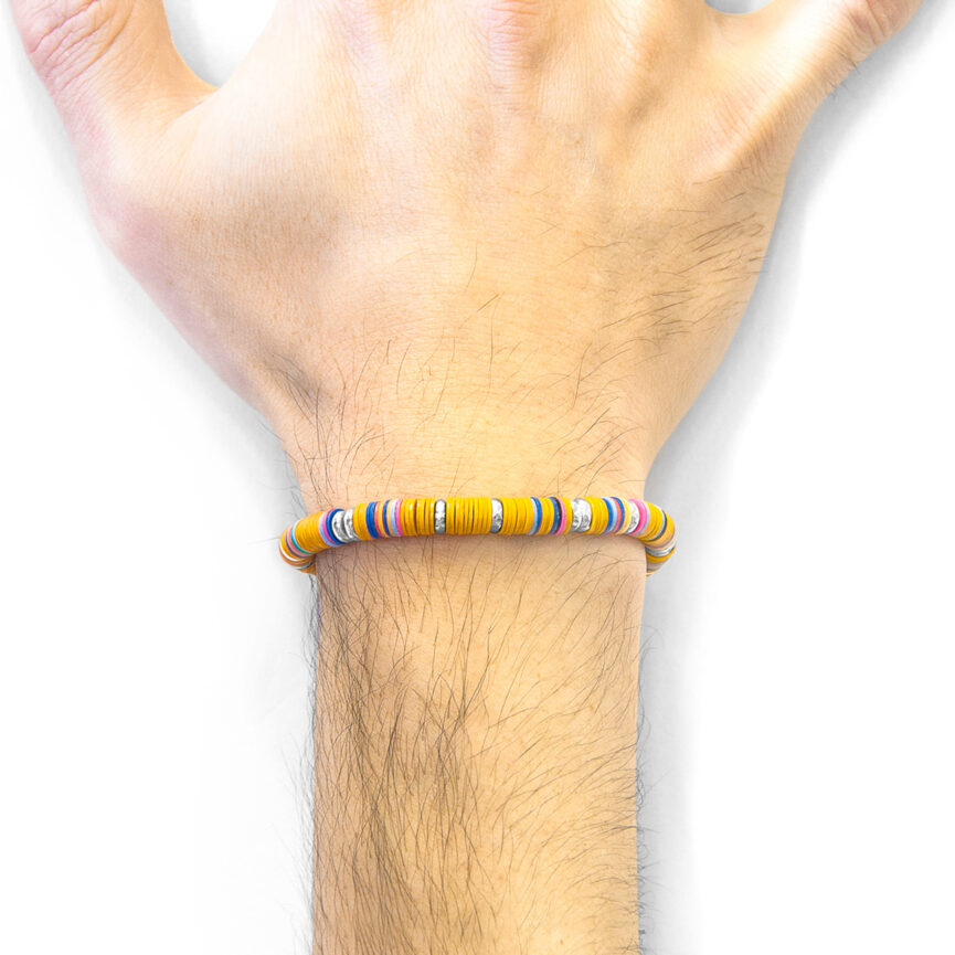 Orange Kivu Silver and Vinyl Disc Macrame Bracelet