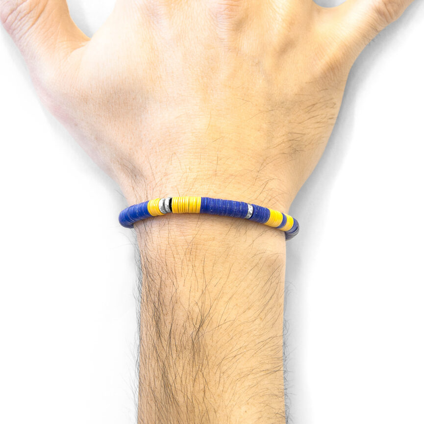 Blue Malawi Silver and Vinyl Disc Bracelet