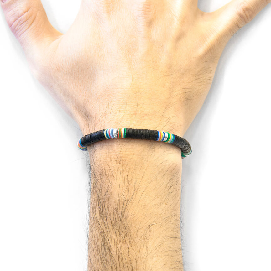Black Nakuru Silver and Vinyl Disc Bracelet