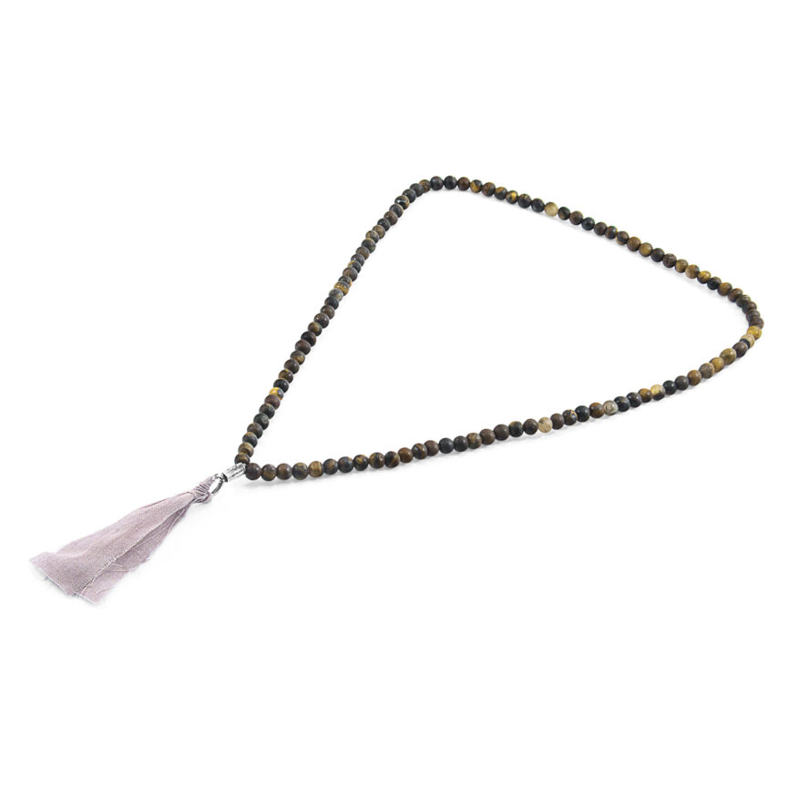 Brown Tigers Eye Luke Silver, Stone and Cotton Voile SKINNY Necklace x Wrap Bracelet