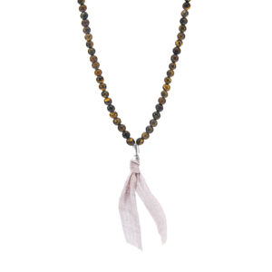 Brown Tigers Eye Luke Silver, Stone and Cotton Voile SKINNY Necklace x Wrap Bracelet