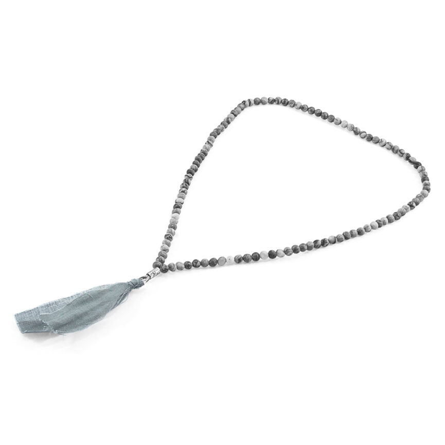 Grey Jasper Luke Silver, Stone and Cotton Voile SKINNY Necklace x Wrap Bracelet