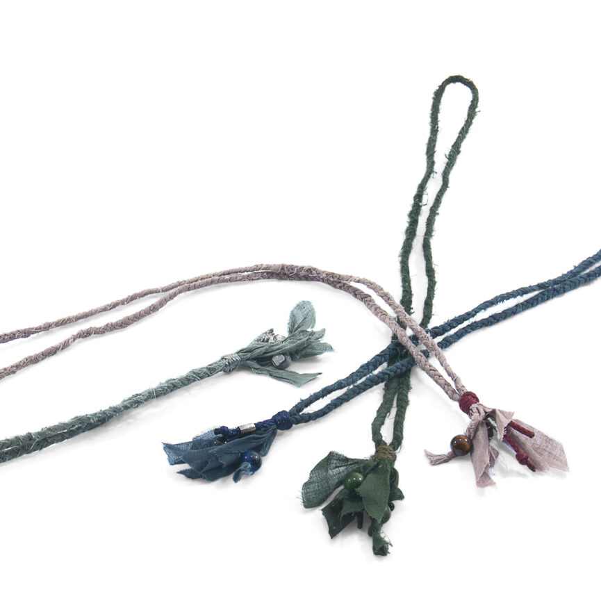 Green Jade Marcus Silver, Stone and Braided Cotton Voile SKINNY Necklace x Wrap Bracelet