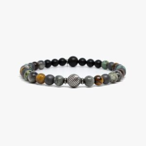 Sterling Lantern Bead, Mixed Gemstone