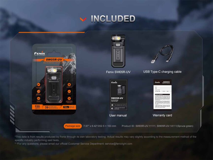 Fenix SW05R-UV Clip On Flashlight with UV Light
