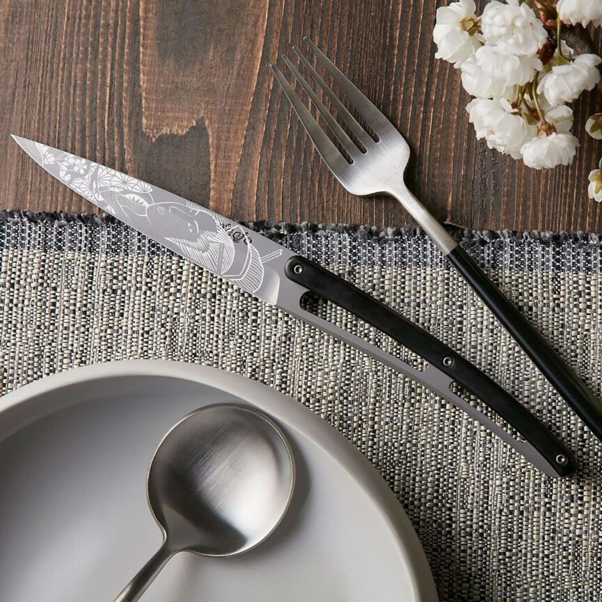 4 Deejo Steak Knives, Ebony Wood / Japanese