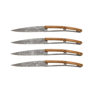 4 Deejo Steak Knives, Olive Wood / Blossom
