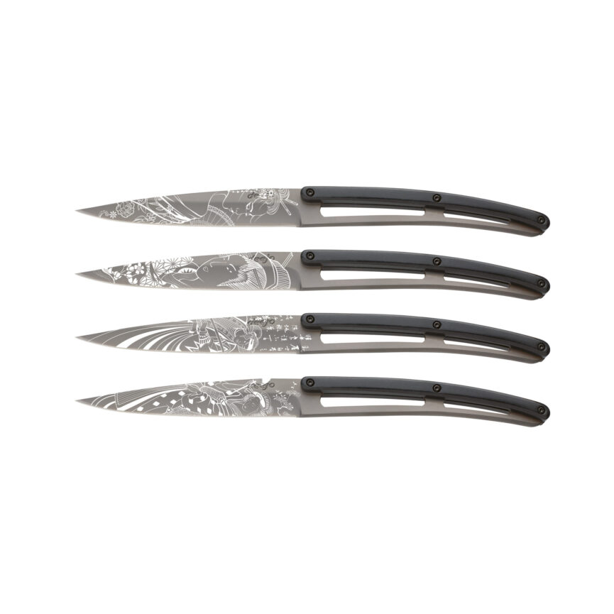 4 Deejo Steak Knives, Ebony Wood / Japanese