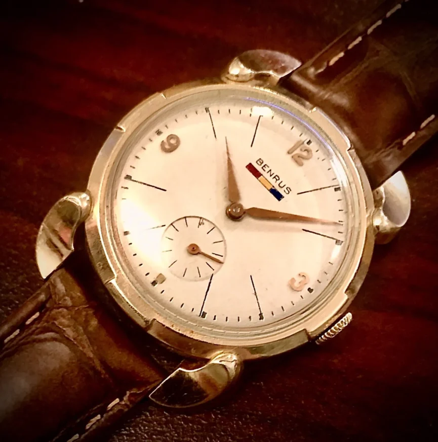 VINTAGE MENS SWISS BENRUS 10 GOLD FILLED WRISTWATCH - STUNNING!!!