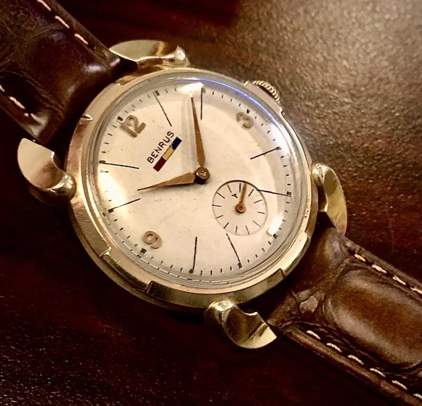 VINTAGE MENS SWISS BENRUS 10 GOLD FILLED WRISTWATCH - STUNNING!!!