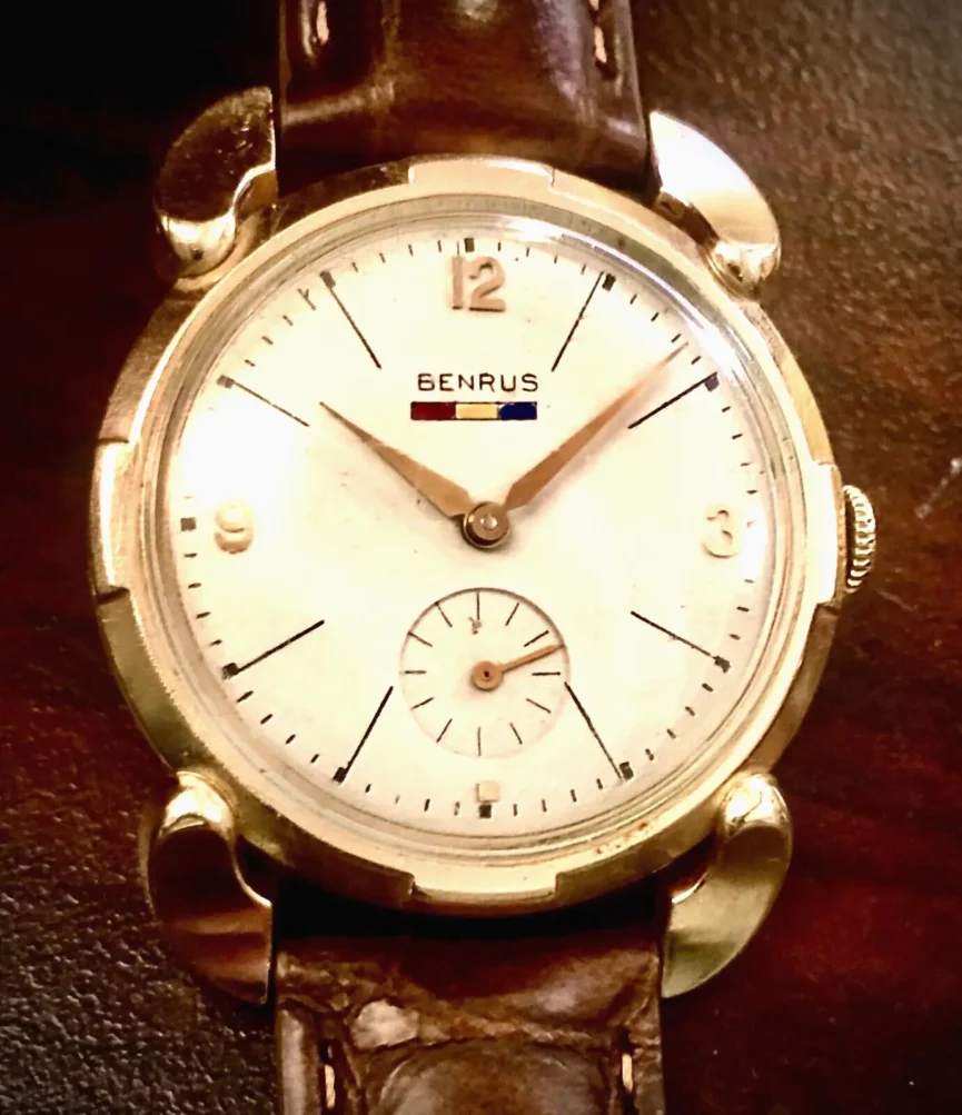 VINTAGE MENS SWISS BENRUS 10 GOLD FILLED WRISTWATCH - STUNNING!!!