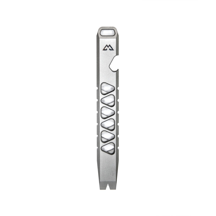 Titanium Prybar with Geometric Grip and Strap Cutter