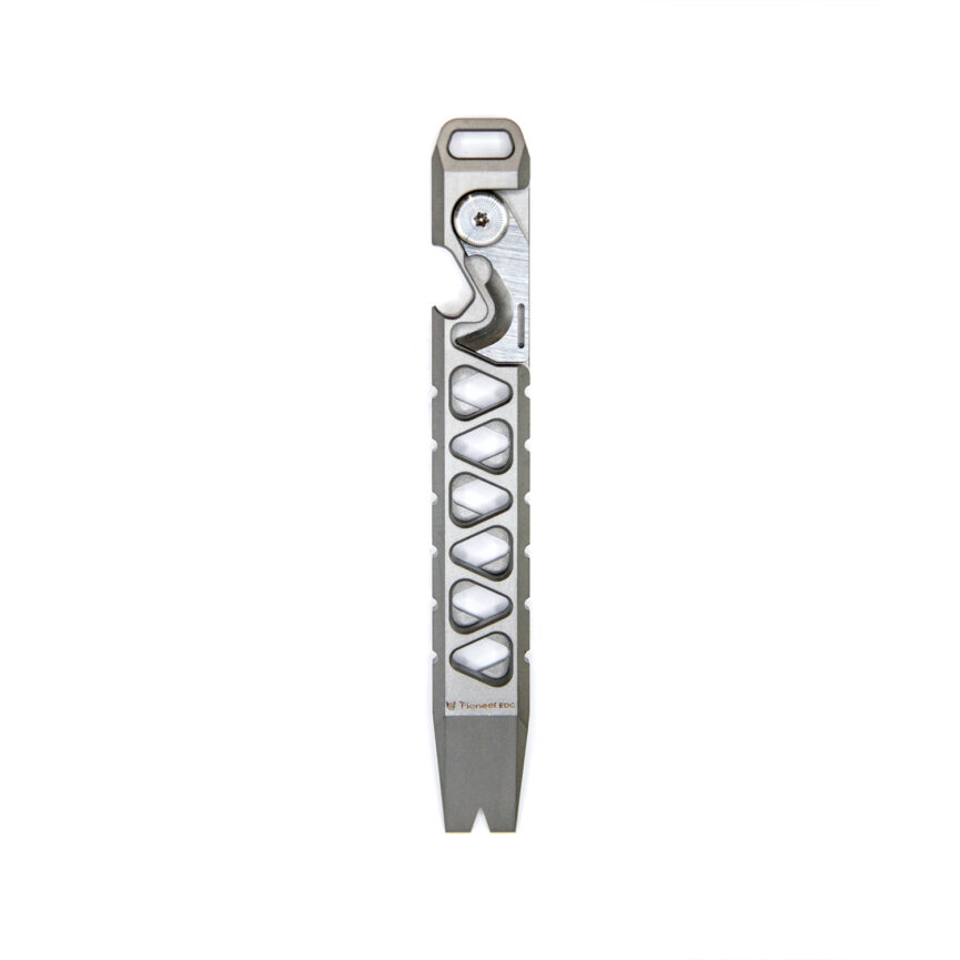 Titanium Prybar with Geometric Grip and Strap Cutter