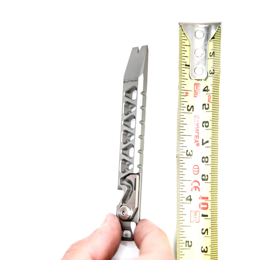 Titanium Prybar with Geometric Grip and Strap Cutter