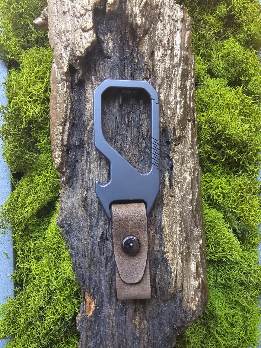 Titanium Carabiner with Removable Leather Buckle