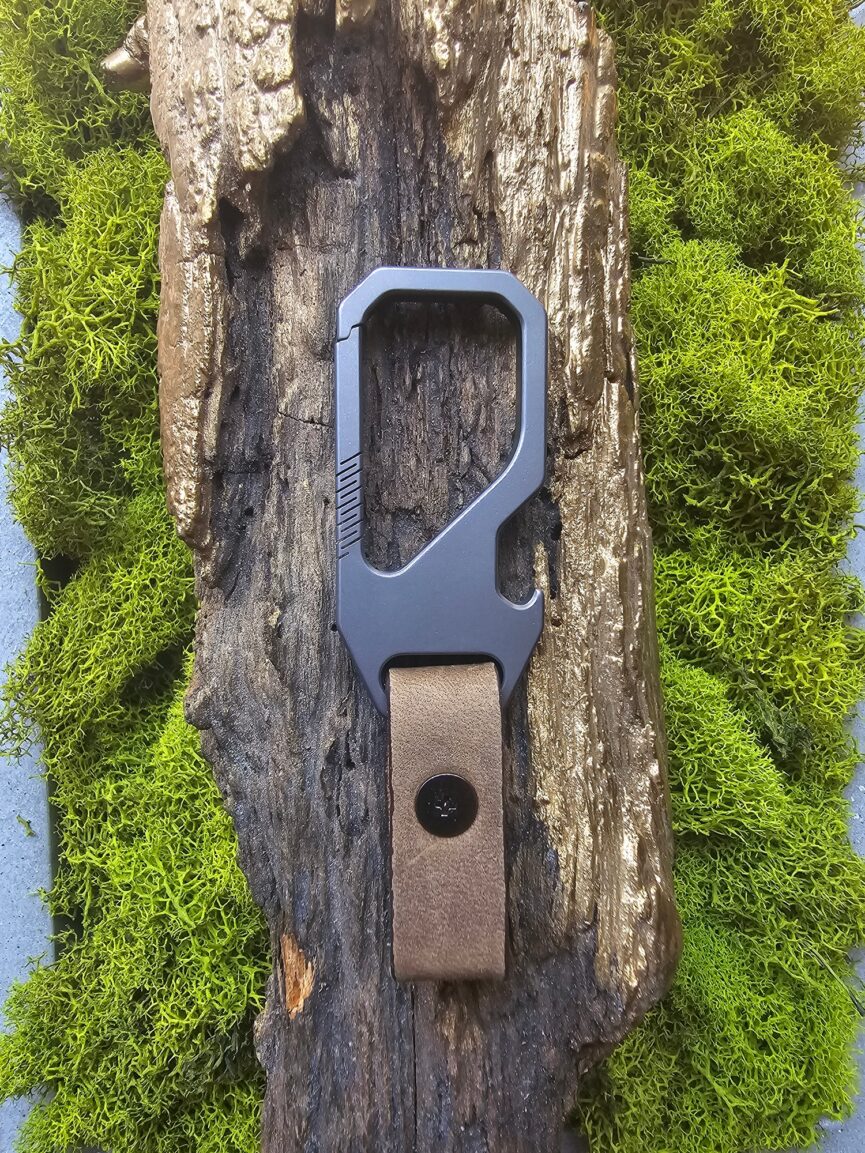 Titanium Carabiner with Removable Leather Buckle