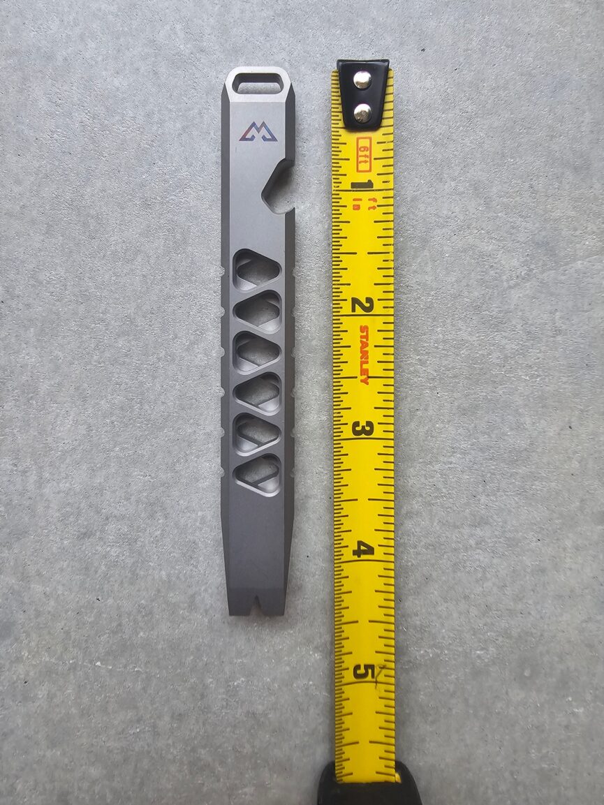 Titanium Prybar with Geometric Grip and Strap Cutter