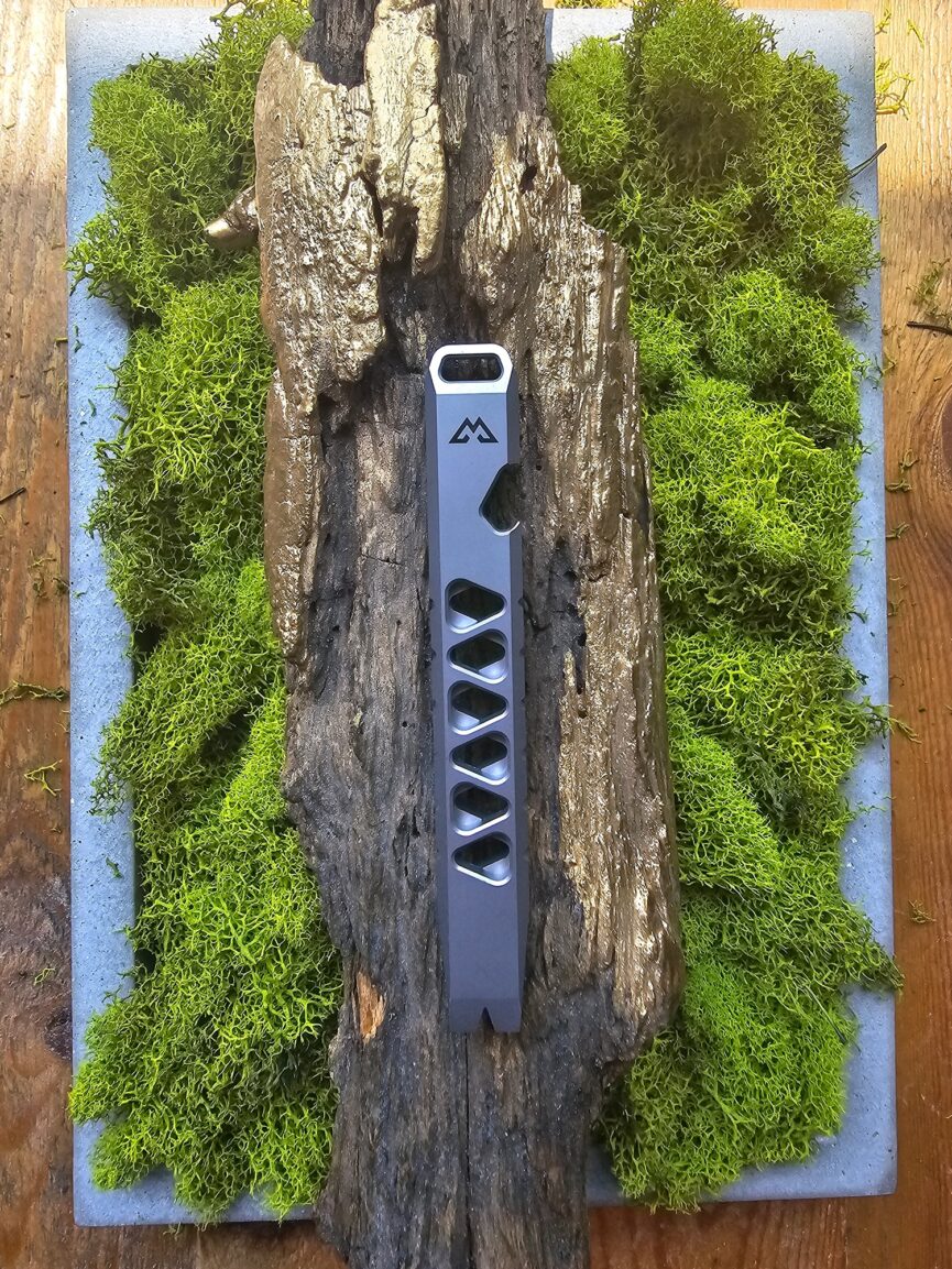 Titanium Prybar with Geometric Grip and Strap Cutter